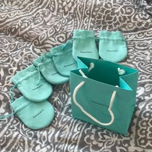 Tiffany and co bag and 6 drawstring pouches